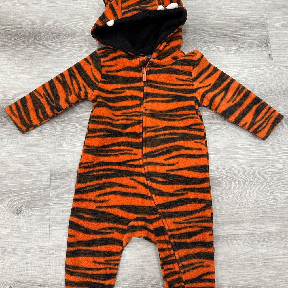 Old Navy Orange and Black Tiger-Print Fleece One-Piece(perfect for Halloween)